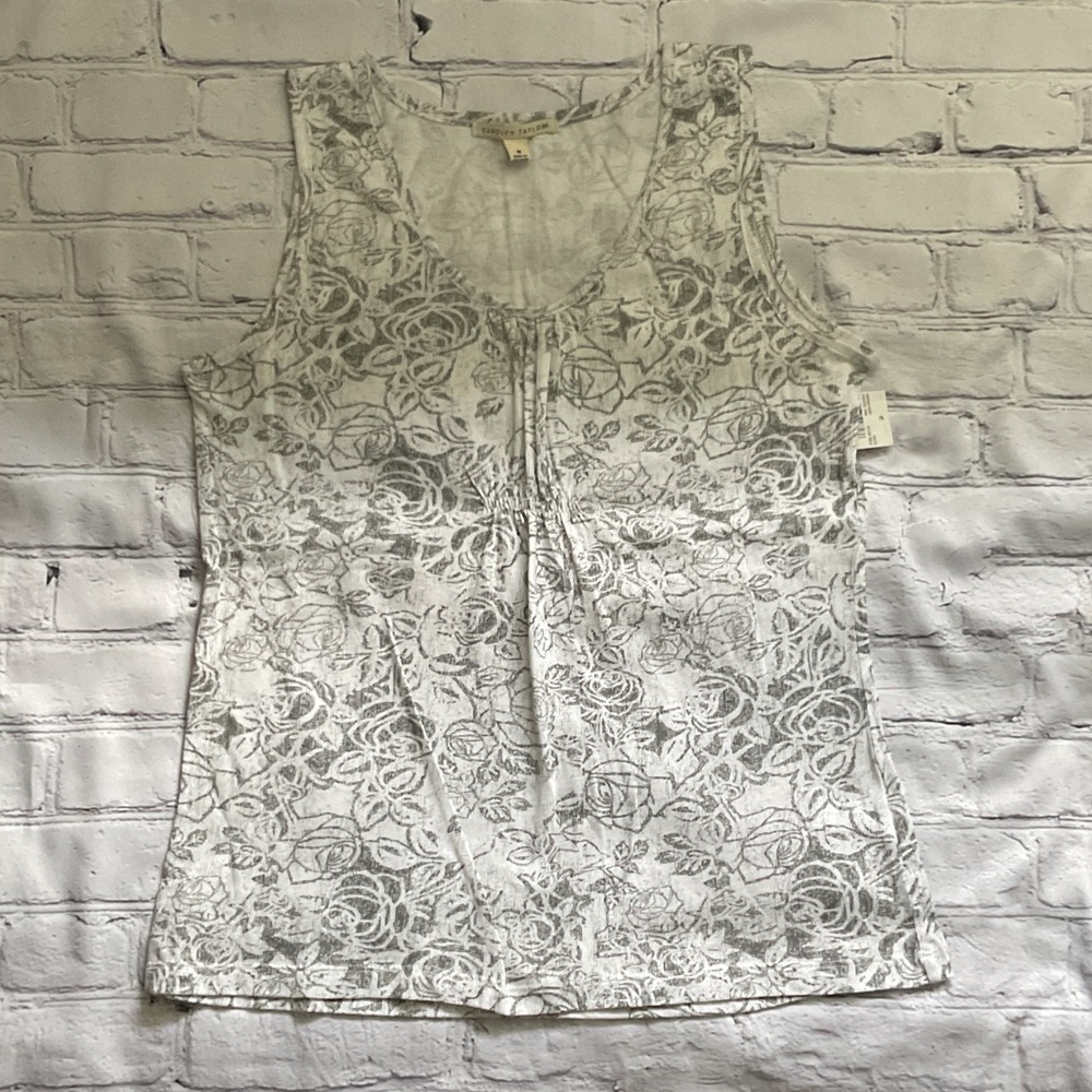 NWT Size Medium Carolyn Taylor White Floral Lace-Effect Scoop Tank - 100% Cotton